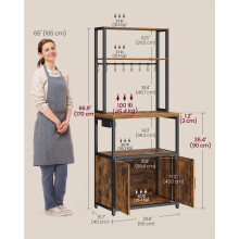 (Rustic Brown, Black) Coffee Bar with Charging Station, Kitchen Bakers Rack with Cabinet