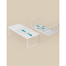 (MatteWhite) Spice Racks, Extendable Cupboard Organisers, Kitchen Countertop Shelves, Set of 2
