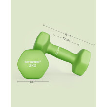 (Green) Set of 2 Dumbbells, 2 x 2 kg Hand Weights with Neoprene Coating, Hexagonal Dumbbells Pair, Home Workout, Fitness Training Exercise