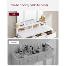 (white) Dressing Vanity Table with Mirror and Stool,3 Drawers, Hair Dryer Holder, Makeup Desk