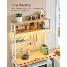 (Yellow,White) Coffee Bar with LED Lights, Kitchen Bakers Rack with Power Outlet, 40 x 80 x 168.4 cm,RusticBrown