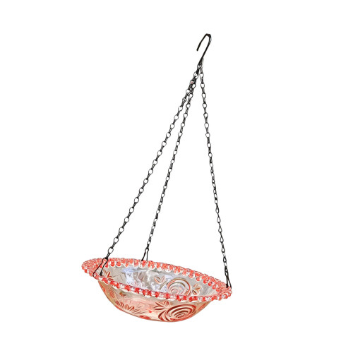 See Through Hanging Bird Bath Crafted From Plastic And-Red