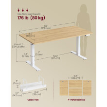 (Golden Oak) Electric Standing Desk, 160 x 80 cm, USB C Port, Cable Tray, Height Adjustable Desk, Sedentary Reminder, 3 Memory Heights,for Home Office
