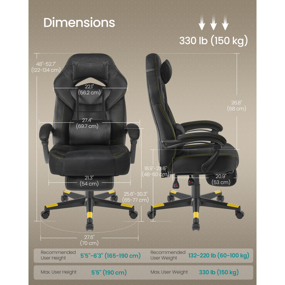 Songmics (Ink ) Gaming Chair, Office Racing Chair With Footrest, Desk Chair, Ergonomic Design, Adjustable Headrest, Lumbar Support Black