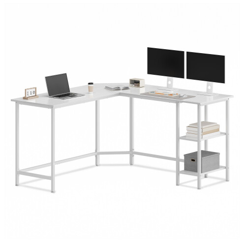 VASAGLE (Maple White) L-Shaped Writing Desk, 2 Storage Shelves, Computer Table for Home Office, Space-Saving 1