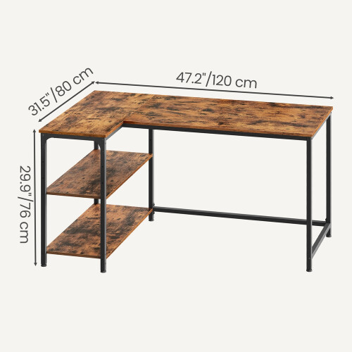 VASAGLE (Rustic Brown) Corner Computer Desk with Adjustable Storage Shelves, L Shaped Gaming Table for Office 2