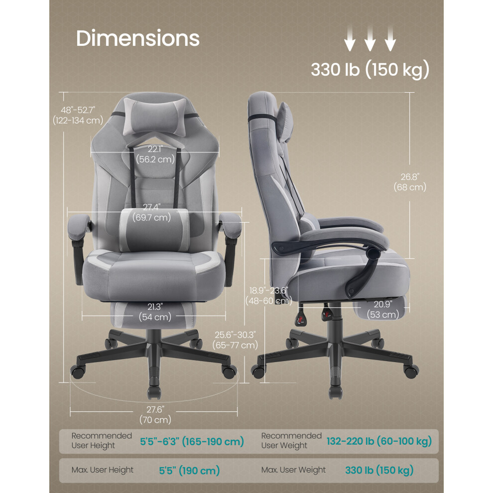 Songmics (Slate Dove ) Gaming Chair, Office Racing Chair With Footrest, Desk Chair, Ergonomic Design, Adjustable Headrest, Lumbar Support Grey