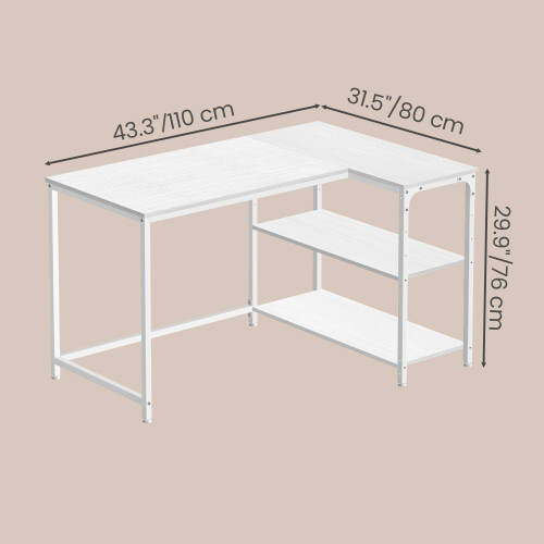 VASAGLE (Maple White) Corner Computer Desk with Adjustable Storage Shelves, L Shaped Gaming Table for Office 2