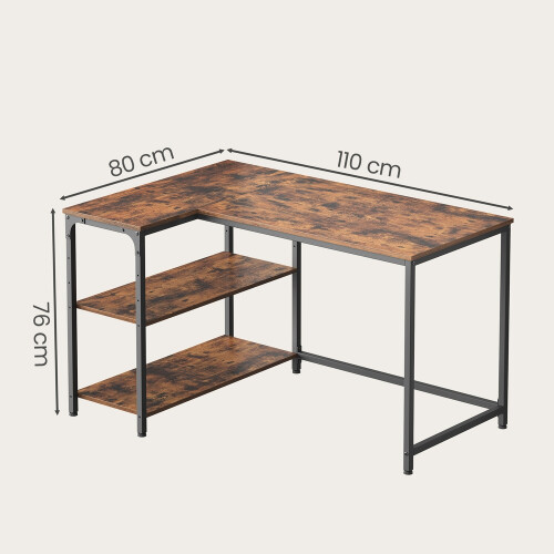 VASAGLE (Rustic Brown) Corner Computer Desk with Adjustable Storage Shelves, L Shaped Gaming Table for Office 2