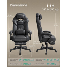(Black) Gaming Chair, Office Racing Chair with Footrest, Desk Chair, Ergonomic Design, Adjustable Headrest, Lumbar Support
