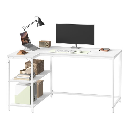VASAGLE (Maple White) Corner Computer Desk with Adjustable Storage Shelves, L Shaped Gaming Table for Office 1