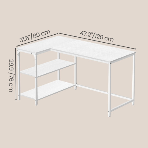 VASAGLE (Maple White) Corner Computer Desk with Adjustable Storage Shelves, L Shaped Gaming Table for Office 2