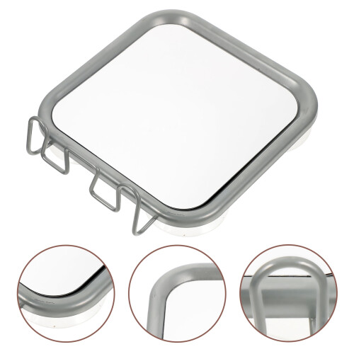 Fogless Shower Mirror Silver with Suction Cup and Hooks 2