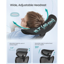 (Ink Black) Ergonomic Office Chair, Computer Desk Chair, Adjustable Lumbar Support and Headrest, 150 kg Weight Capacity, Height Adjustable
