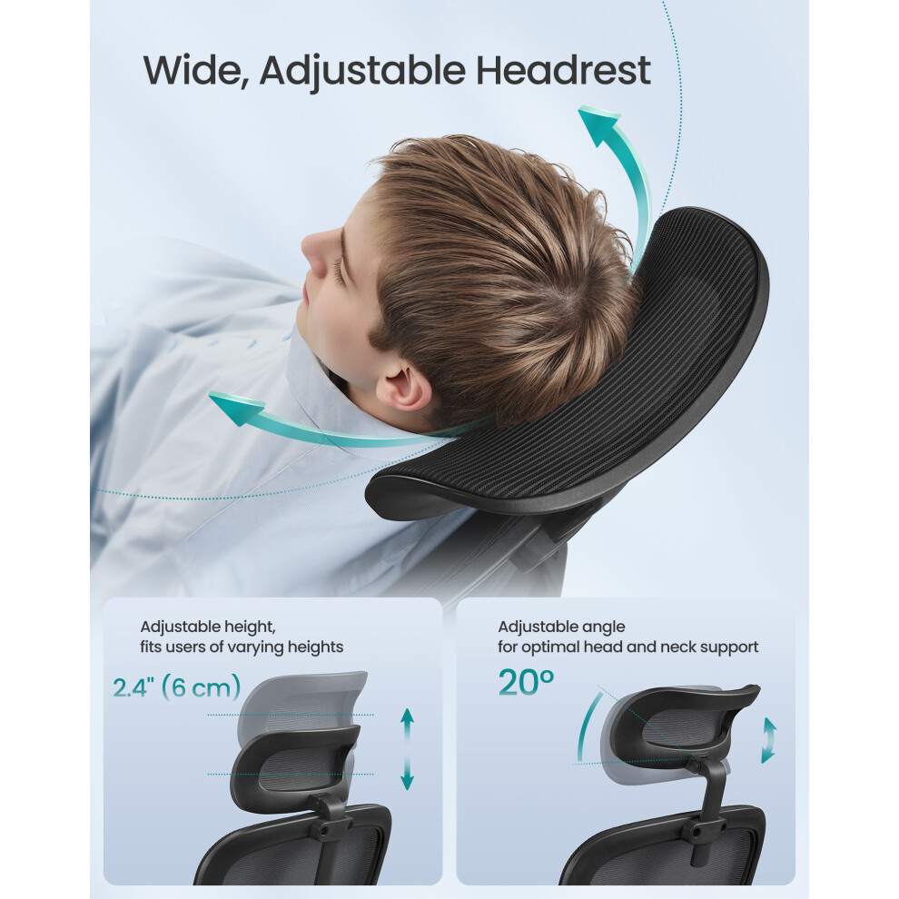 Songmics (Ink Black) Office Chair, Ergonomic Mesh Chair With Double-Layer Mesh Back For Desk, Foldable Armrests