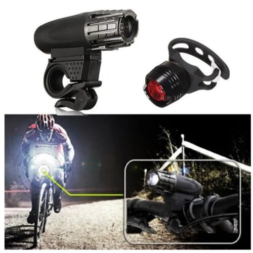 USB Rechargeable LED Bicycle Light, Bike Headlight + Rear Light Set 2
