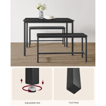 (Charcoal Grey,Ink Black) Dining Table with 2 Benches, Set of 3, Kitchen Table, 2 Dining Room Benches, Steel Frame