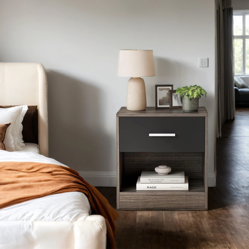VASAGLE (Chestnut Brown, Ink Black) Bedside Table, Side Table with Drawer, Handle, Open Compartment, Classic 1