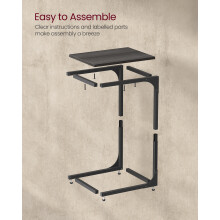 (Ebonised Oak,Black) C-Shaped Sofa Table, End Table with Metal Frame, Side Table for Living Room, Bedroom