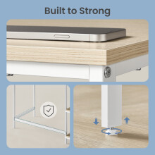 (Natural Beige, Pearl White) Computer Desk with 2 Shelves on Left or Right, Writing Desk, Work Table for Office Living Room, Steel Frame