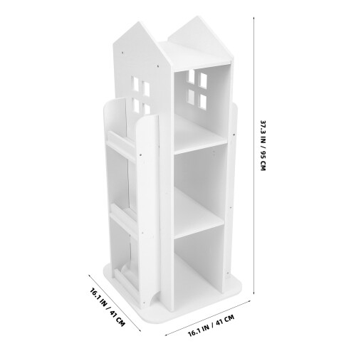 1Set Multifunctional White Wood Rotating Bookcase Toddler Storage Rack 1