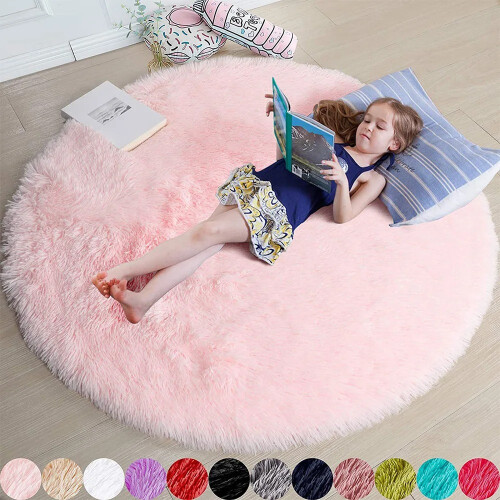 Soft Fluffy Round Rug for Kids Room Decor