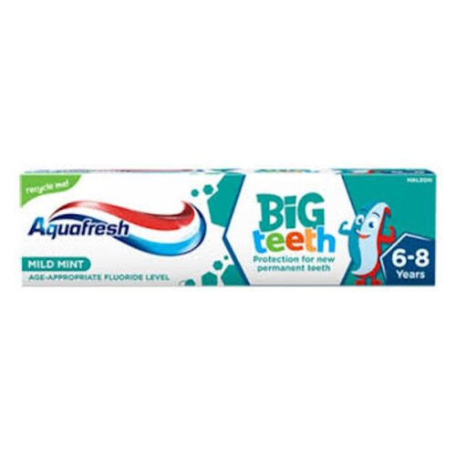12 x Aquafresh Big Teeth Mild Mint Toothpaste 6-8 Years 50ml