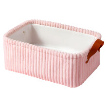 Foldable Organizer Bin With Leather Handle Flannel-M Pink