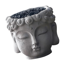 Dekorativer Blumentopf aus Zement in Buddha-Form mit Abfluss,
