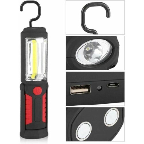 Επαναφορτιζόμενο φως εργασίας LED - 2200mAh COB LED - 650 lumens - Κόκκινο - Με μαγ 2