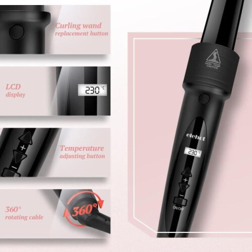 Μπούκλα μαλλιών 5 σε 1 - ELEHOT - Οθόνη LCD - Τεχνολογία Τουρμαλίνης και 2