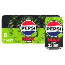 Pepsi Max Lime No Sugar Soft Drinks 8 x 330ml