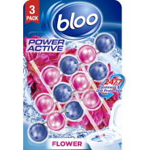 Bloo Power Active Toilet Rim Block - Fresh Flowers, with Anti-Limescale, Cleaning Foam, Dirt Protection and Extra Freshness - Pack of 3 Rimblocks