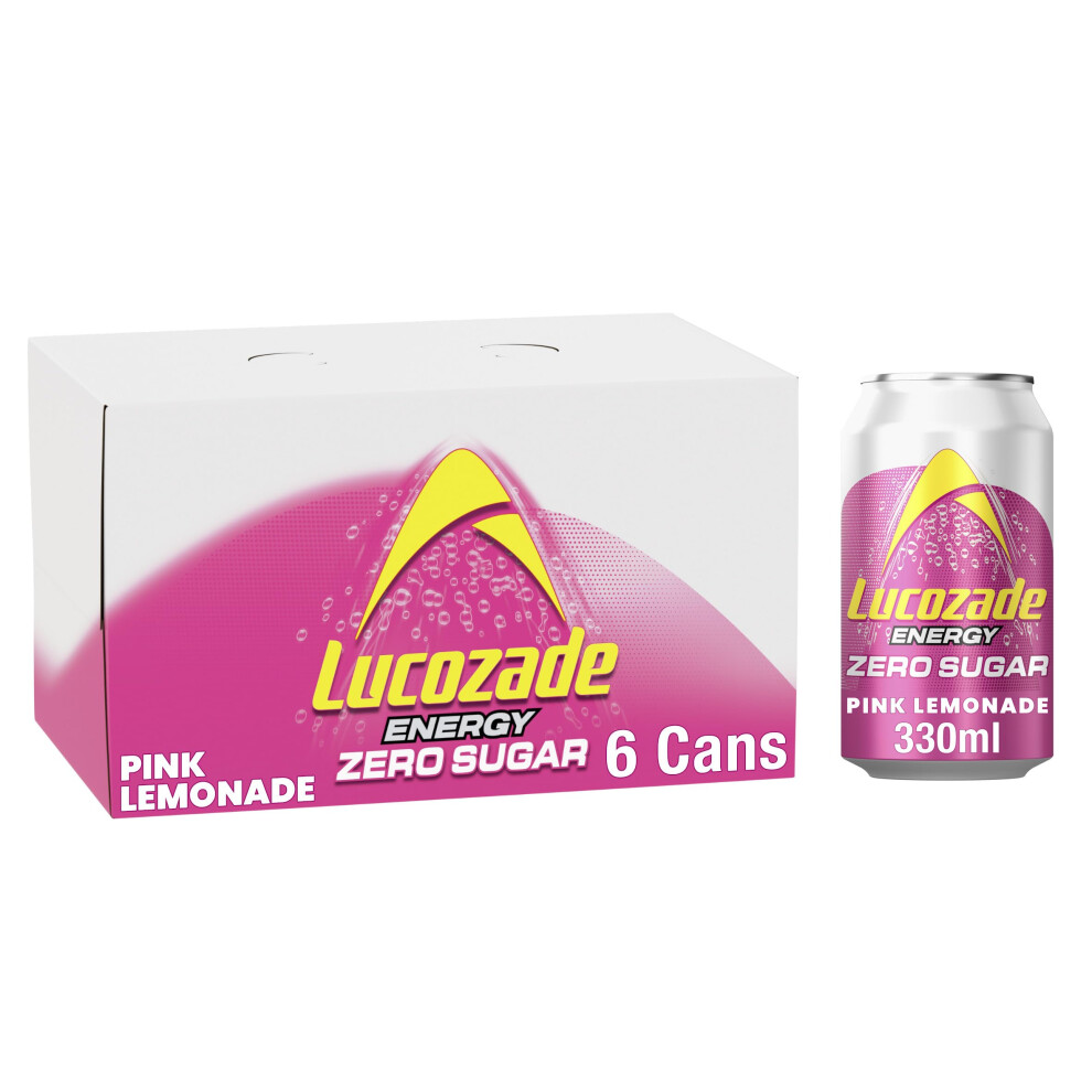 Lucozade Energy Zero Sugar Drink Lemonade 330Ml Can Pack Of 6 Pink