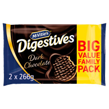 McVitie's Digestives Dark Chocolate Biscuits Twin Pack 2 x 266 g, 532 g Total