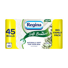 Regina Soft Bamboo - 45 Rolls of Toilet Tissue 3 Ply, 160 Sheets, Naturally Soft for your Skin, Toilet Tissue Made with Bamboo Fibers, Paper Packagin