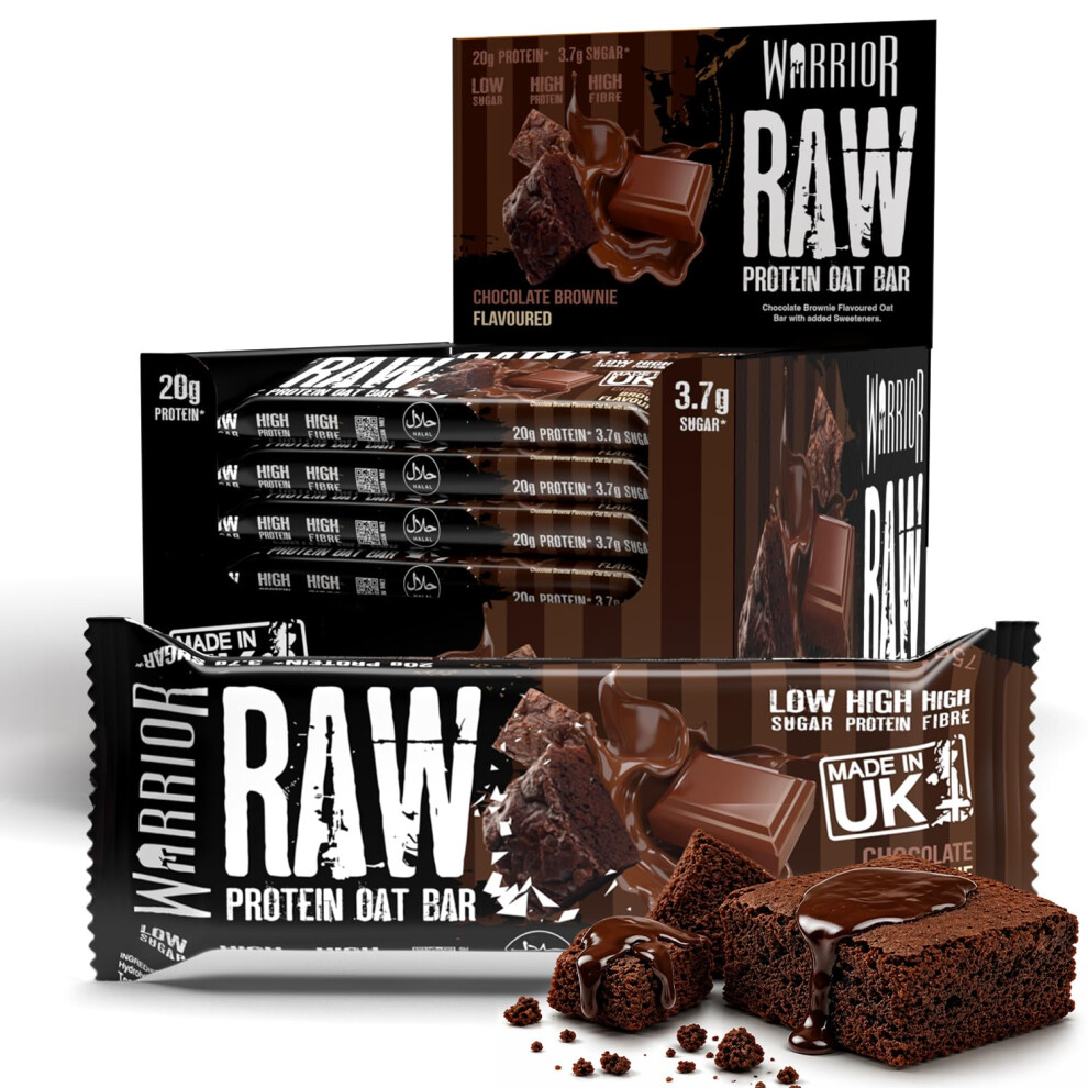 Warrior Raw Protein Flapjack 24 X 75G Â 20G High Protein Bars, Low Sugar High Fibre Oat Bars Â Protein Bars 24 Pack & Protein Snacks (Chocolate Br