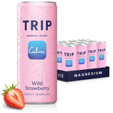 TRIP Wild Strawberry Sparkling Drink with 120MG calming Magnesium + Lion’s Mane + Chamomile + Lemon Balm. Low Calorie, No Added Sugar and Vegan (Pac