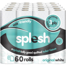 Splesh by Cusheen 3-ply Toilet Roll - Unscented (60 Pack) Soft, Quilted Bulk Toilet Rolls, Toilet Tissue and Loo Rolls – Eco-Friendly Toilet Paper S