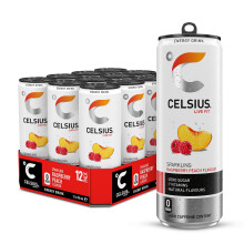 CELSIUS Energy Drink, Sparkling Raspberry Peach, Natural Flavours, No Artificial Colours, Sugar Free Energy Drinks, 355 mL