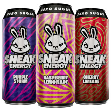 SNEAK Energy Drink Cans Cherry Limeade Purple Storm Raspberry Lemonade N