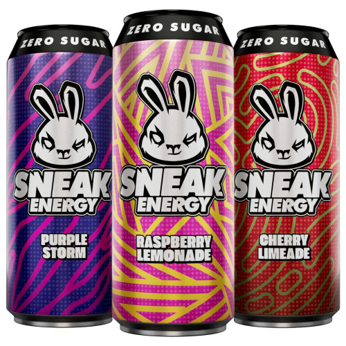 SNEAK Energy Drink Cans  Cherry Limeade Purple Storm  Raspberry Lemonade  N