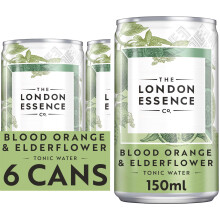 The London Essence Co. Blood Orange & Elderflower Tonic, Premium Cocktail Mixer, 150ml, Pack of 6 cans, No Artificial Colours Preservatives or Flavou