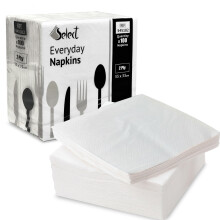Select White Paper Napkins - Pack of 100 2-Ply Disposable Table Napkins - Soft and Strong Paper Serviettes for All Occasions - Everyday Tissues for C