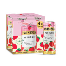 Twinings Refresh - Raspberry & Lemon Flavoured Sparkling Tea (4 x 250ml cans) -