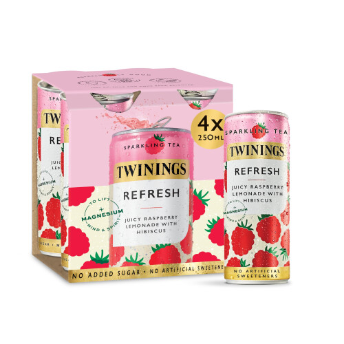 Twinings Twinings Refresh - Raspberry & Lemon Flavoured Sparkling Tea (4 x 250ml cans) -
