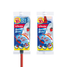 Vileda SuperMocio 3Action XL Mop with Extra Refill, Red/Grey/Blue, 15