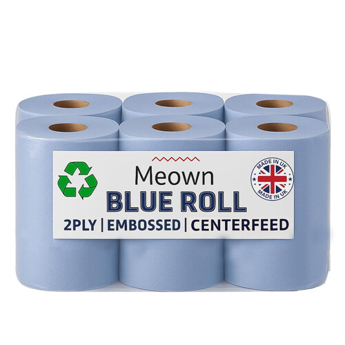 Meown Blue Roll  Pack of 6 Premium Centrefeed Rolls  Durable  Versatile  2P