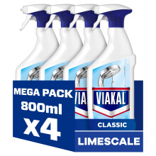 Viakal Classic Limescale Remover Spray, 4 x 800ml, to Remove Up to 100% of Limescale with Anti-Droplet Technology