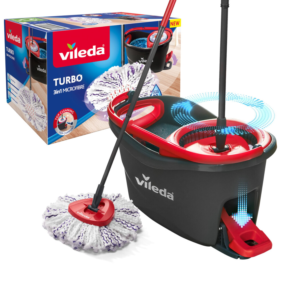 Vileda Turbo 3In1 Spin Mop Bucket Set With Foot Pedal Telescopic Handle U